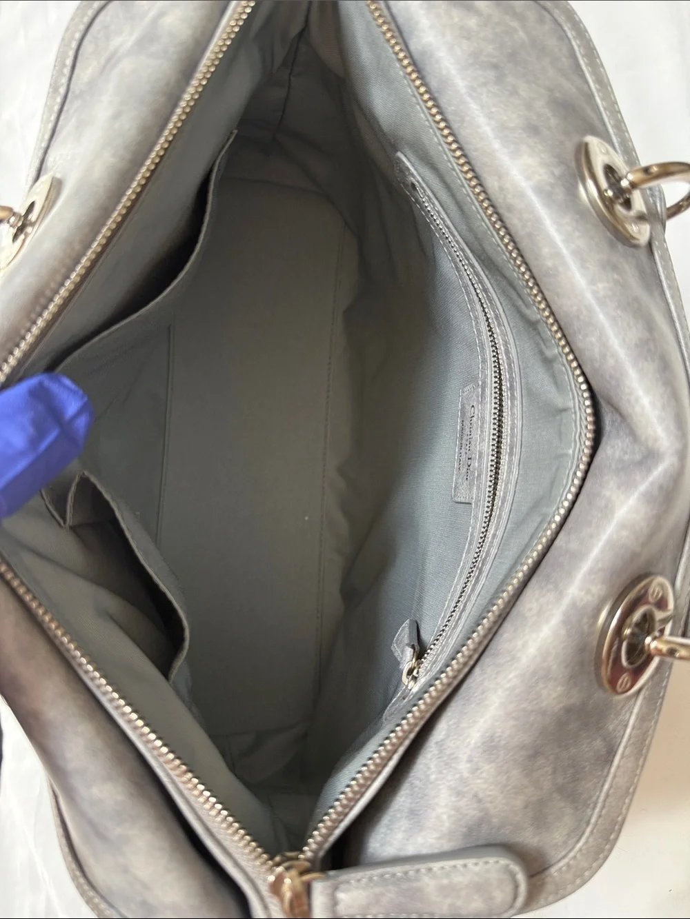Dior Grey Quilted Top-Handle Satchel with Silver Hardware